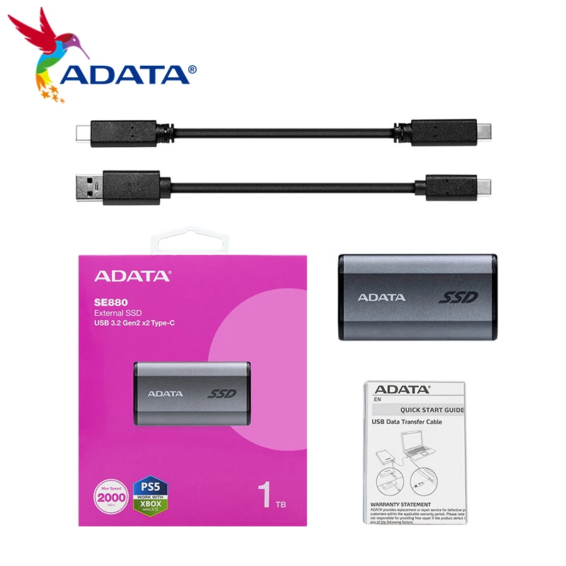 ADATA 모바일 솔리드 스테이트 고속 휴대용 SSD 읽기 속도 최대 2000MB/s 타입-C 3.2 Gen2x2 인터페이스 PSSD 데스크탑 PC용