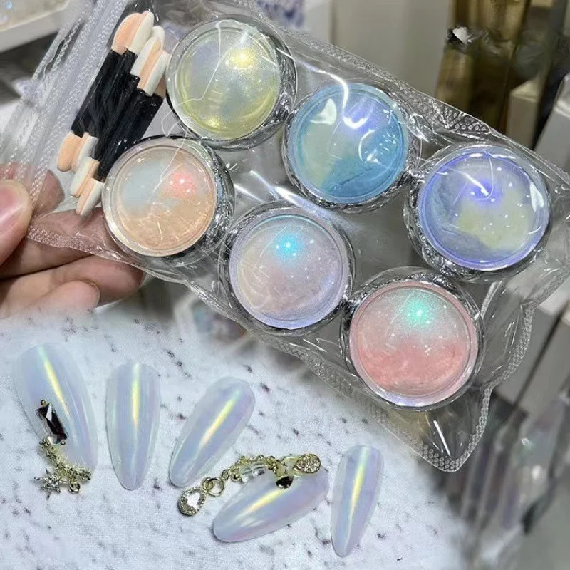 Nail Powder 6 pcs Aurora Metallic Mirror Effect Holographic Chameleon Pigment Nail Gel Oil Paint Dreamy Mermaid
