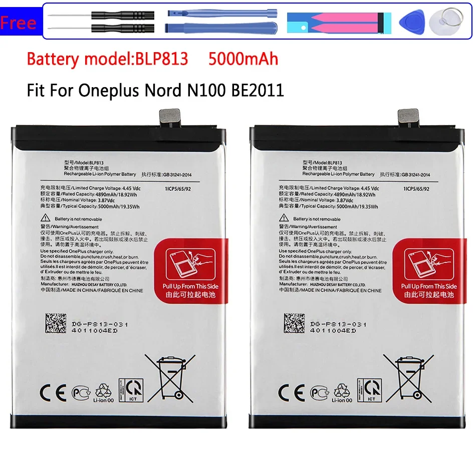 

Battery BLP813 BLP 813 5000mAh for One Plus Oneplus Oneplus 1+ Nord N100 BE2011, BE2012, BE2015 Batteria + Free Tools