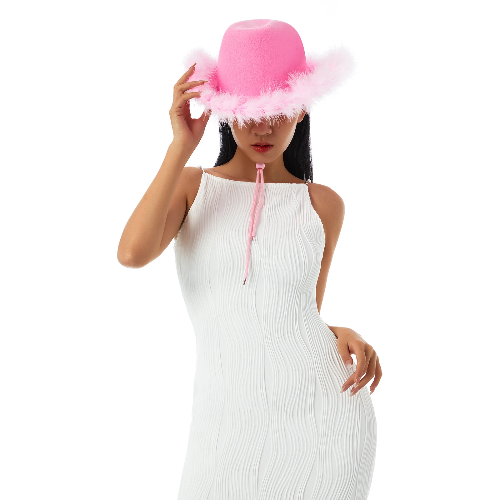 Women's Cowboy Hat Adult Solid Color Furry Trim Wide Brim Hat Female Cap For Dating Party cowgirl hats cowboy hats