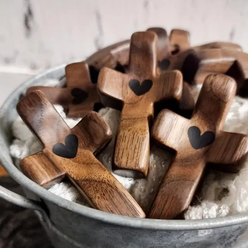 Cross My Heart 격려 선물, 핸드 헬드 나무 십자가, 포켓 감성 지지대 휴대