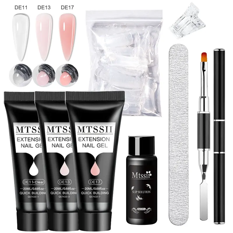 8PCS/SET 20ml Quick Extension Gel Set Clear Pink Nail UV Gel Tip Form Acrylic Slice Brush Kit With 20pcs Nail Extension Molds