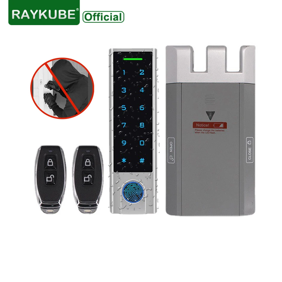 RAYKUBE Electronic Fingerprint Smart Door Lock Kit Anti-theft Invisible Interior Lock With Remote Controller For Self Defense