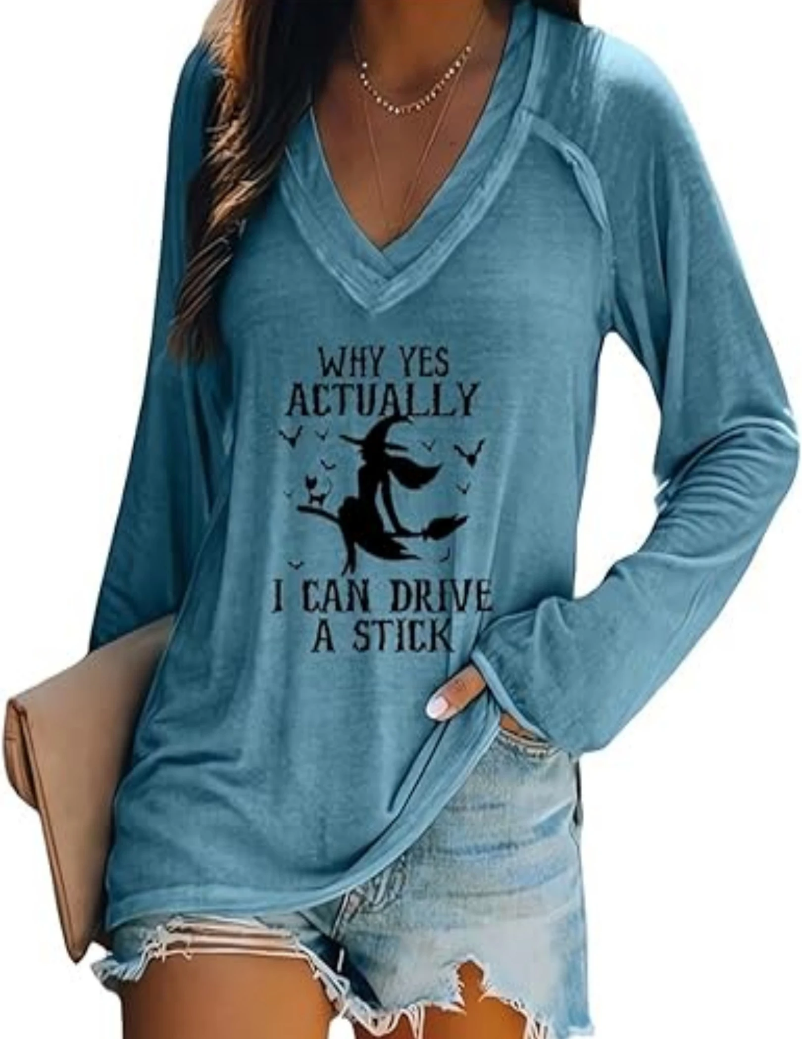 Why Yes I Can Drive A Stick Sweatshirts V-Neck Daily Tee Top Loose T-shirt Top Fall Spring Basic Pullover Tops