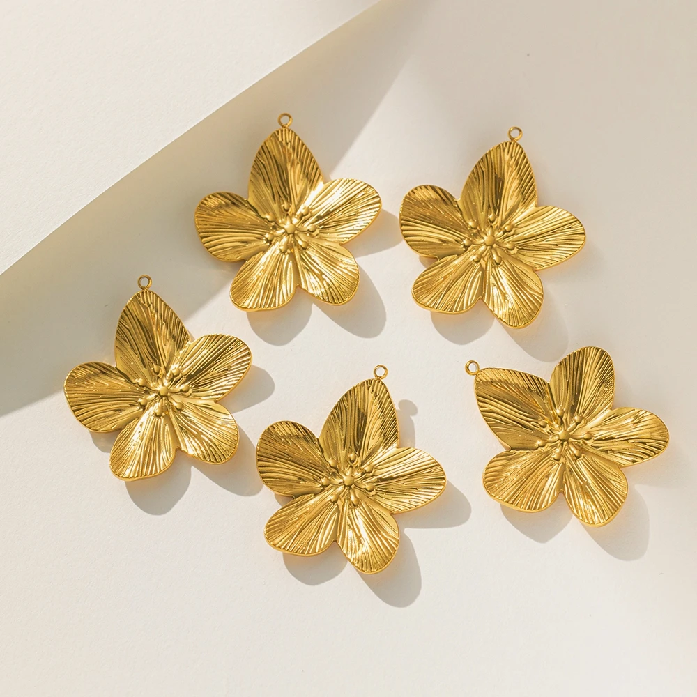 5 Stück 31 mm Gold Edelstahl Blumen Charms großer Anhänger für DIY Ohrringe Halskette Schmuckzubehör Zubehör – Detail 6