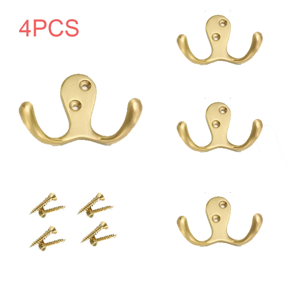 4pcs Retro Gold Wall Hook Clothes Coat Bag Hat Brass Hanging Hook Bathroom Towel Hanger Kitchen Door Back Metal With Screws