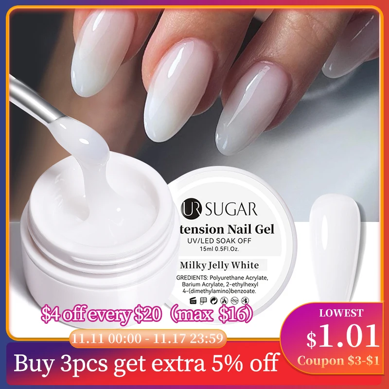 UR SUGAR Milky White Clear Pink Color 15ml Jelly Extension 1
