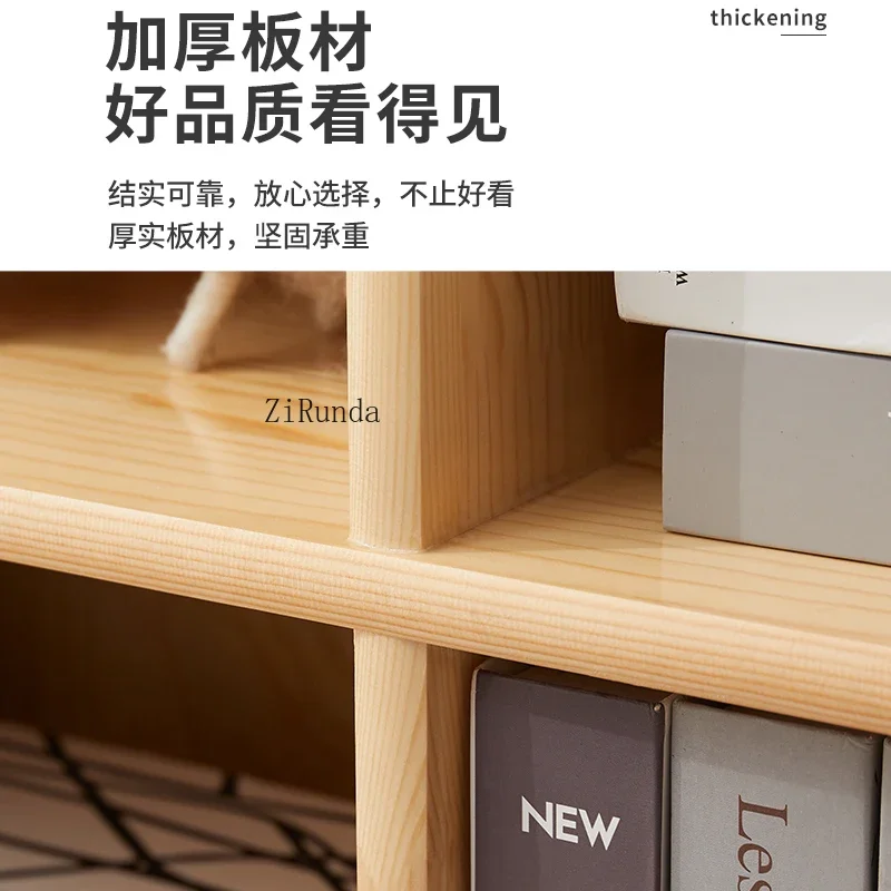 All solid wood bookcase Log children's bookshelf Floor-to-ceiling living room storage eight-grid storage lattice cabinet