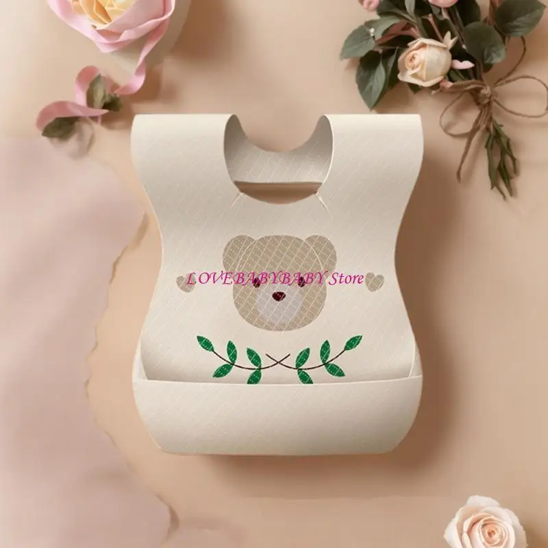 50pcs 곰 패턴이있는 일회용  턱받이 짠  턱받이는 식사 시간을 맞추기위한 짠  턱받이 세트 & 번거 로움 프리 클리닝 4xbc