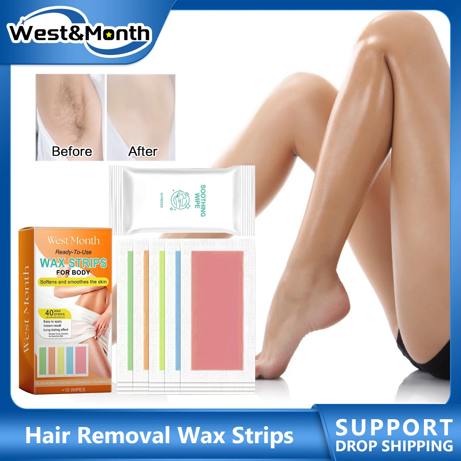 Hair Removal Wax Strips Painless Epilation Hair Growth Inhibition Whole Body Leg Arm Private Parts Nonwoven Epilator Wax Paper