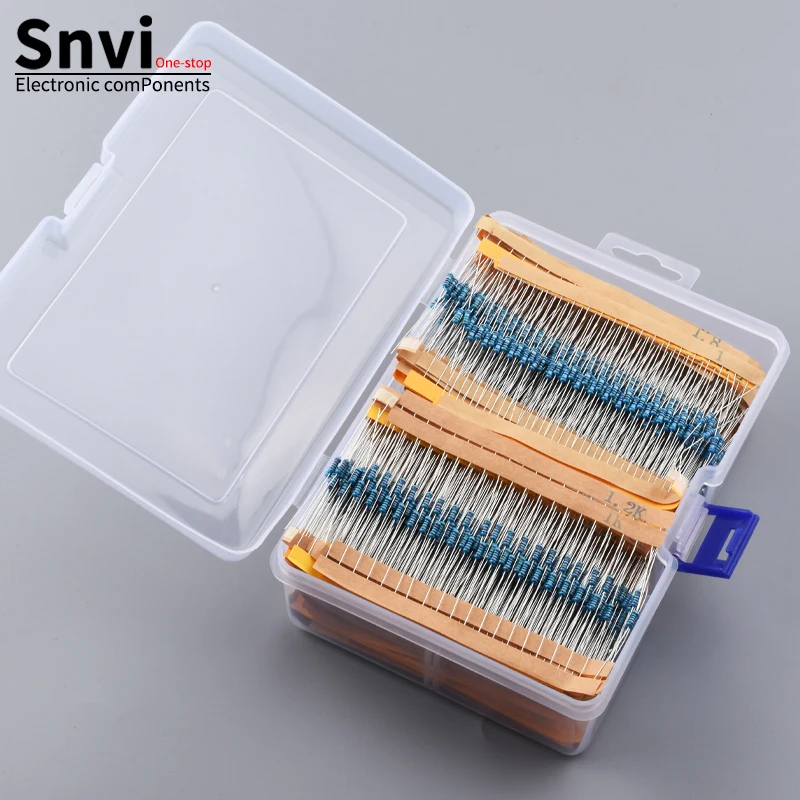 Snvi 2600pcs/set 130 Kinds 1/4W Resistance 1% Metal Film Resistor Pack Assorted Kit 1K 10K 100K 220ohm 1M Resistors 2600pcs/set