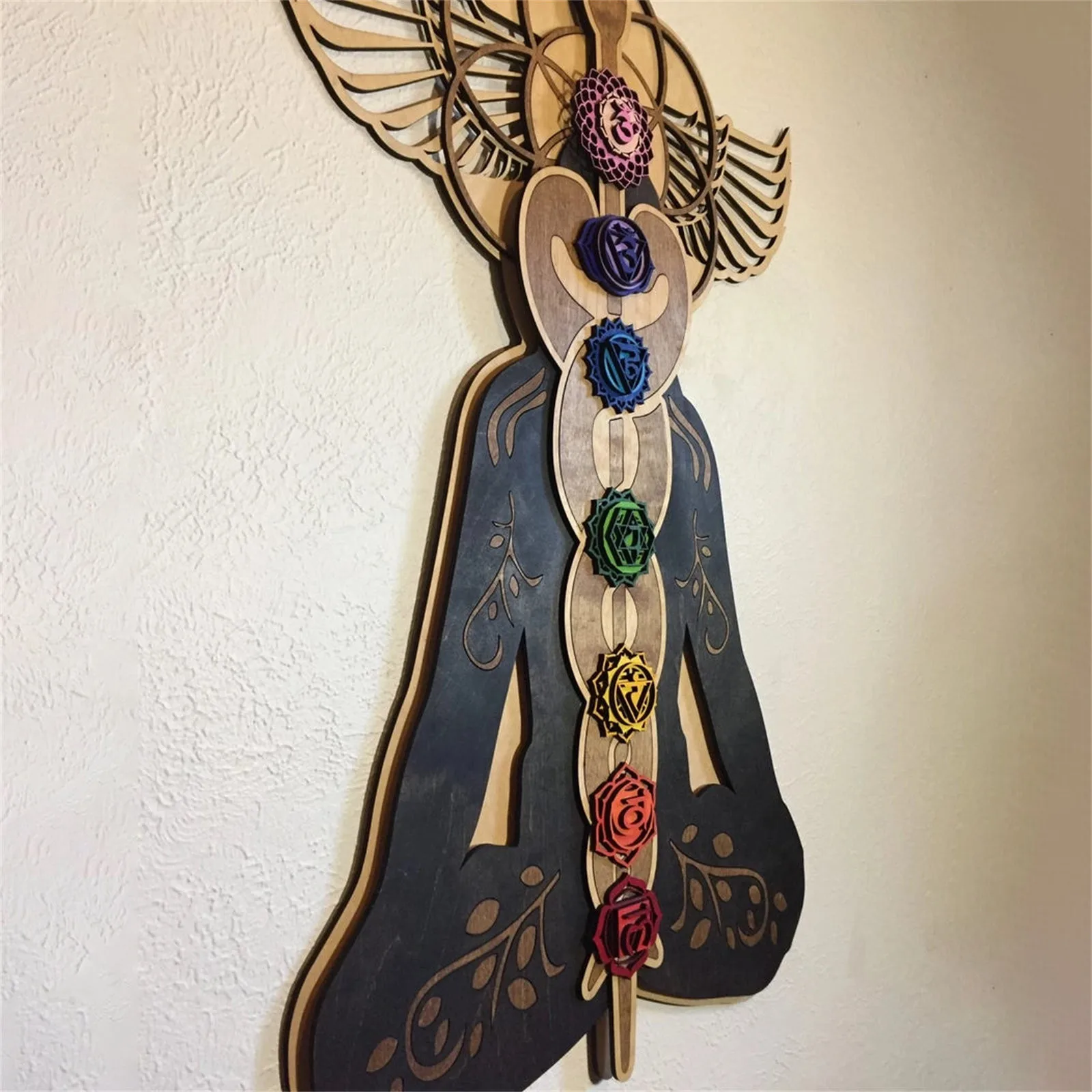 Kundalini Chakra Imitation Wood Wall Art Meditation Crafts Healing Decoration Pendants Hanging Ornaments Gift Home Decor 4