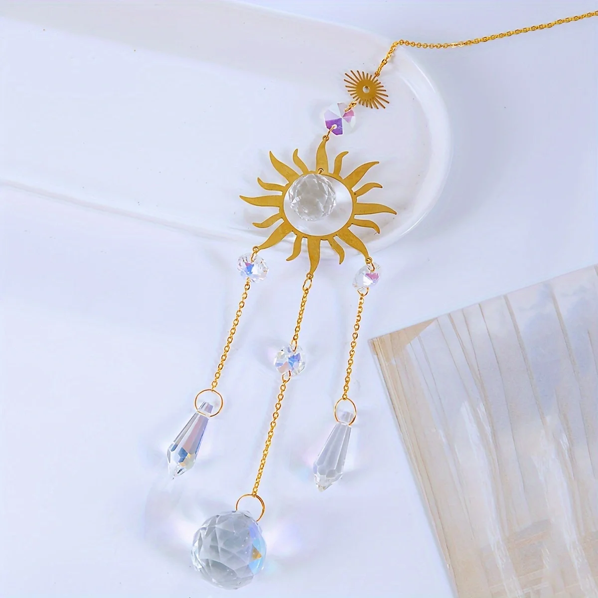 1pc metal sun pendant handmade wind chime charm car decoration outdoor garden crystal sun catcher
