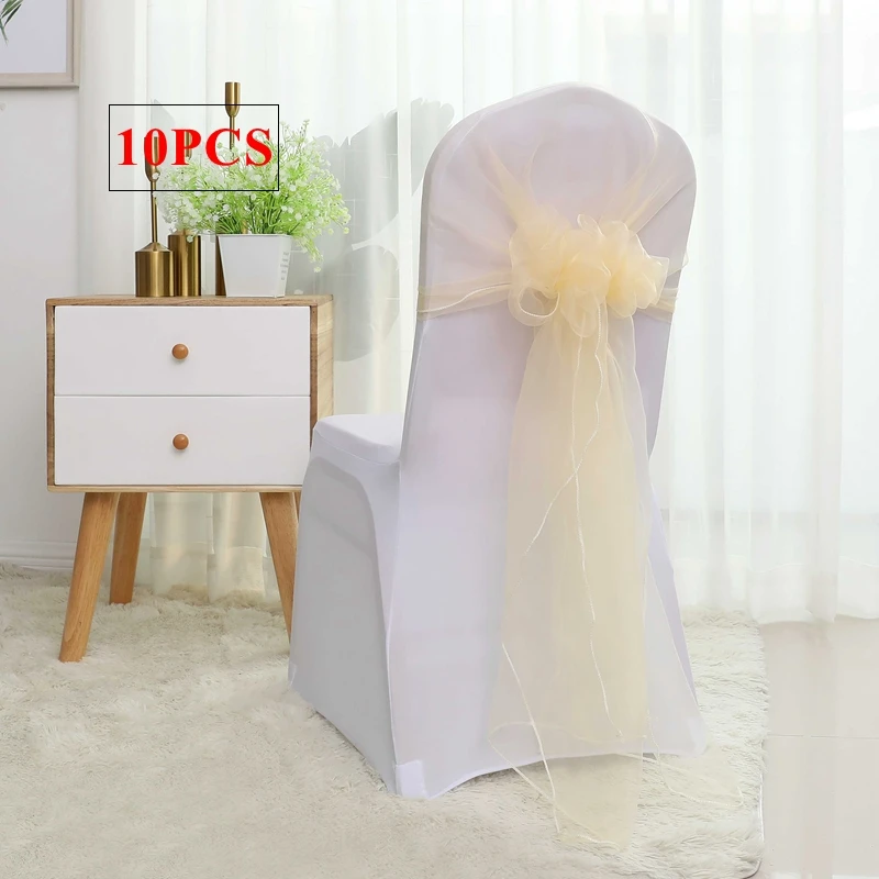 

10pcs Organza Chair Sashes Wedding Chair Cover Sash Tie Bow For Event Paty Christmas Dinner Decoration