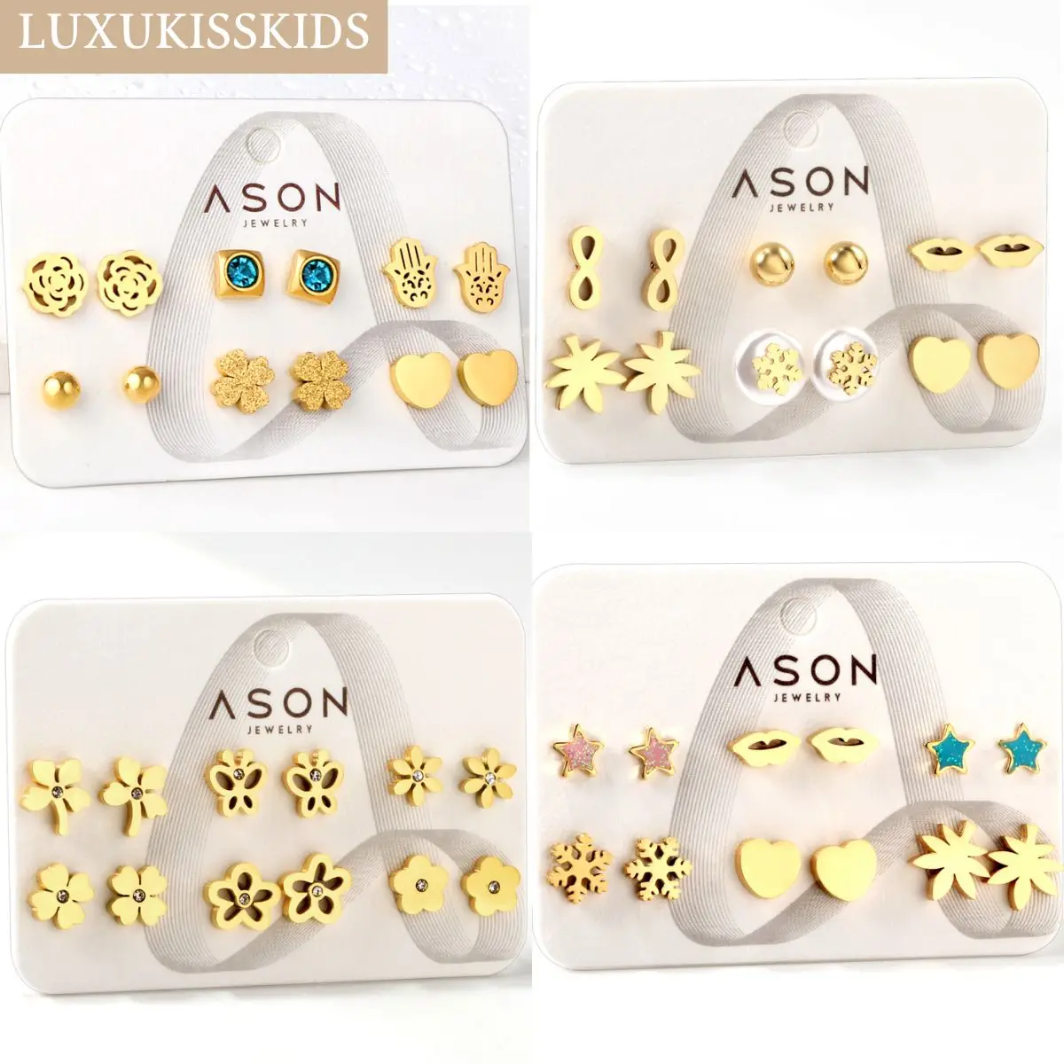 

LUXUKISSKIDS Tiny Earrings Sets For Woman/Girls 6pairs Small Flower Animals Lips Studs Mix серьги Stainless Steel Christmas Gift