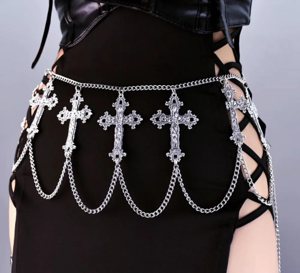 Dark Lolita cyberpunk Gothic Cross Waist Chain Skirt Chain Belt Spice Girl Accessories Sister cos