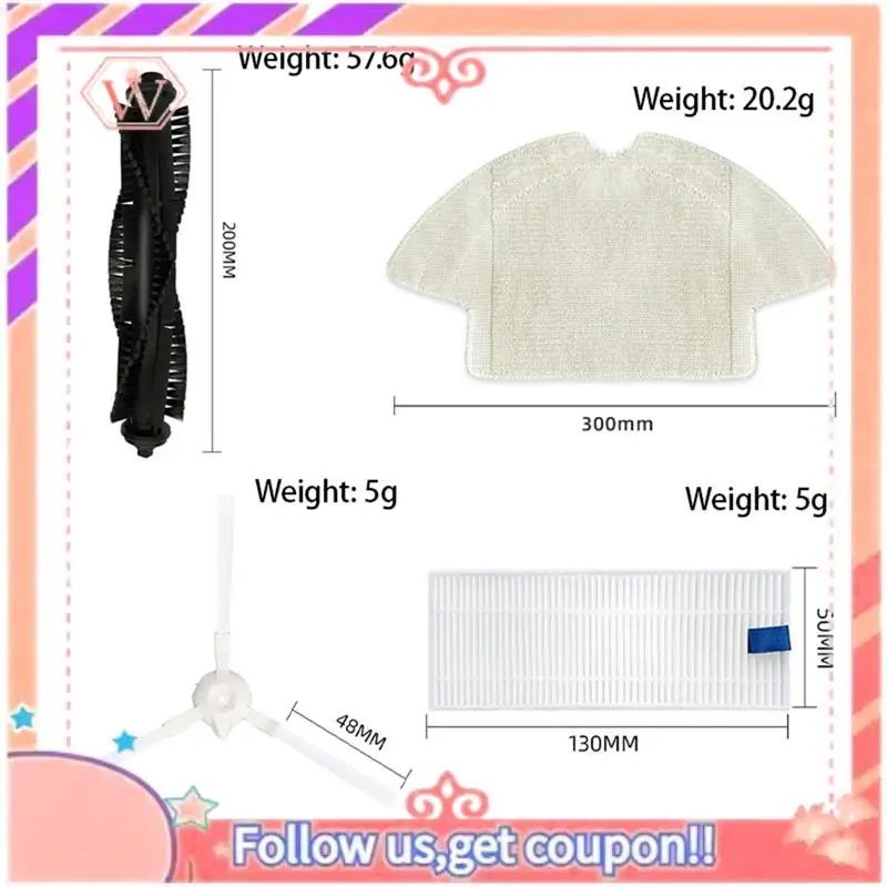 Suitable For Tefal Rowenta Washing Machine RG7687 RR7687W Roller Brush Side Brush HEPA Filter Parts Accessories