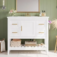 Bathroom Vanity with Sink,36"Modern Undermount Bathroom Sink Cabinet with 4 Drawers&Open Shelf,Vanity Sink with Charging Station 1