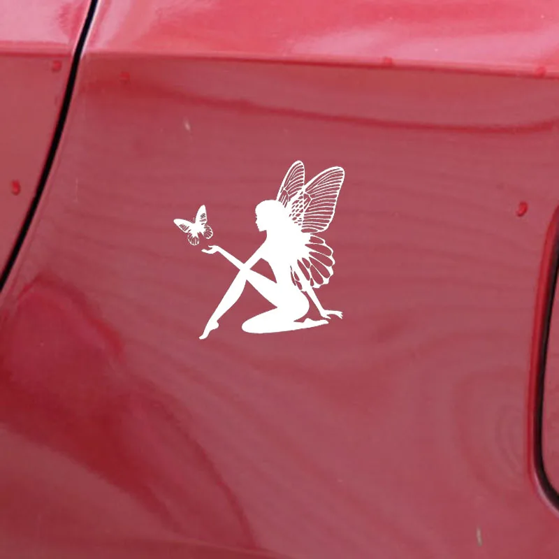 Autocollant Vinyle Fée/papillon Pour Voiture - 13x18.5 Cm, Blanc Laser, Résistant Aux Intempéries, Décoration