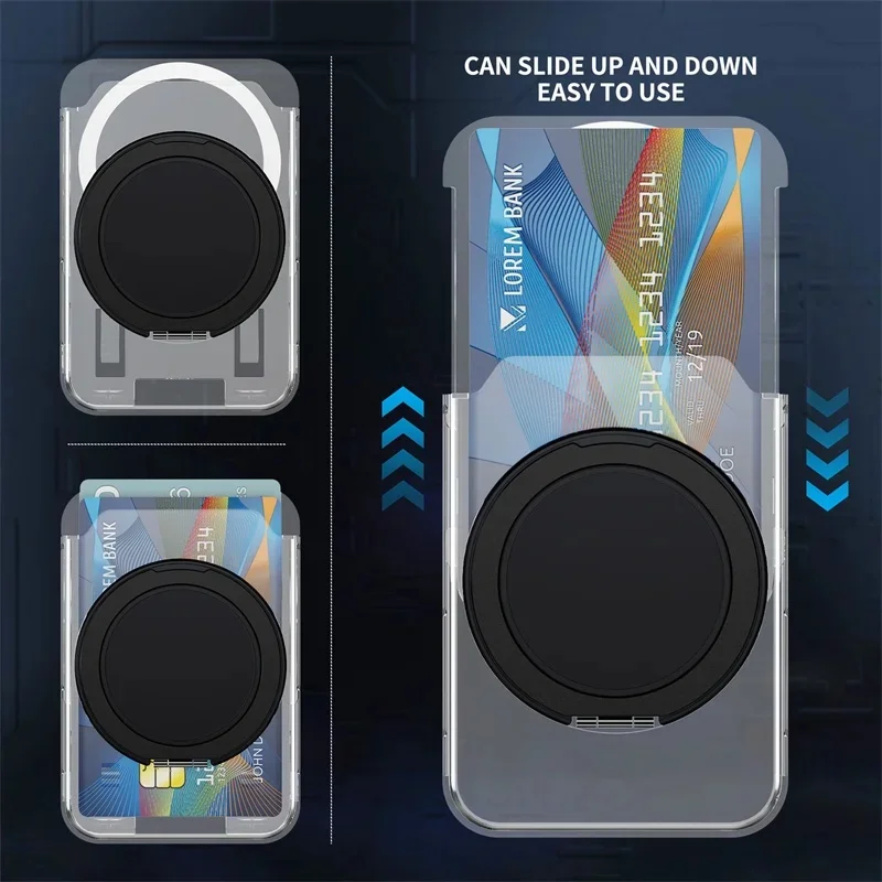 Magnetic Clear Wallet Card Holder with Ring Stand
