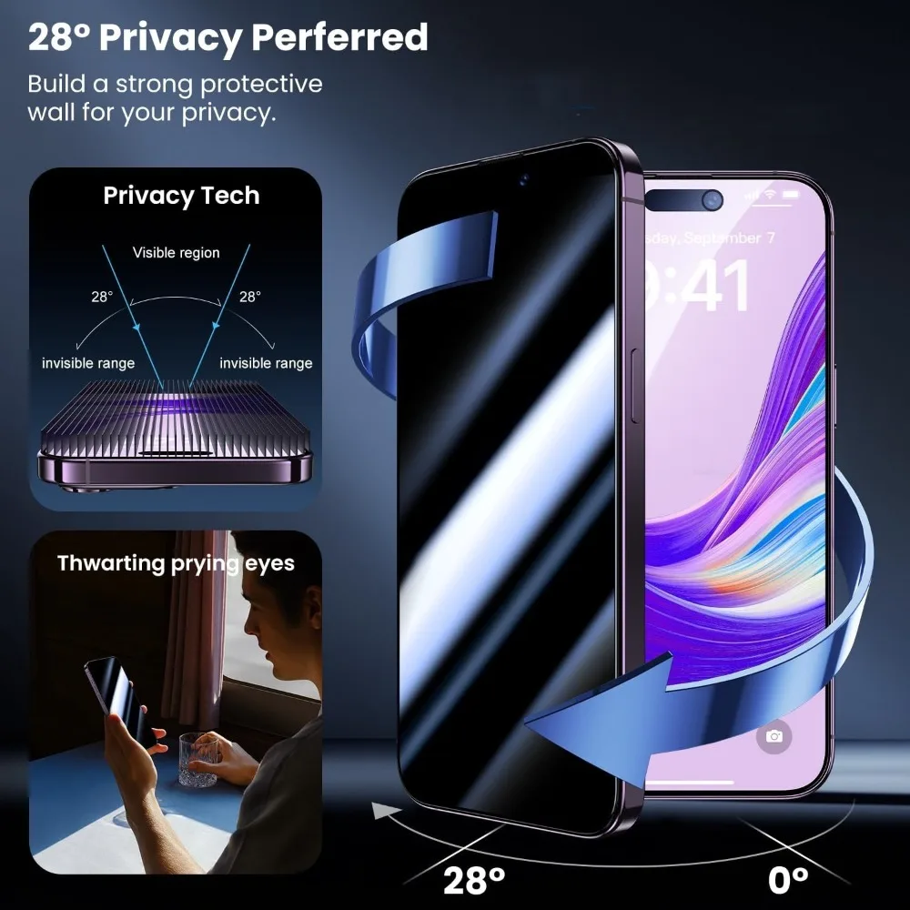 3 قطعة الخصوصية الزجاج المقسى آيفون 17 16 15 14 برو ماكس الهواء 16e 15 14 زائد حامي الشاشة آيفون 13 12 11 برو XR XS ماكس