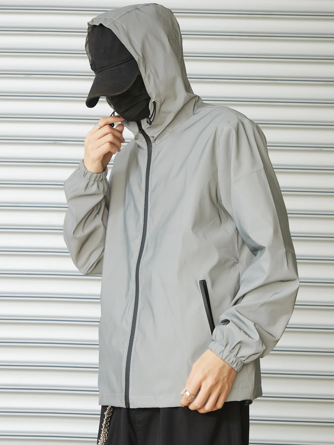 Night Reflective Clothes Men's Hooded Jacket Outdoor Run Casual Windproof Coat Couples Hip-hop Streetwear S-5XL