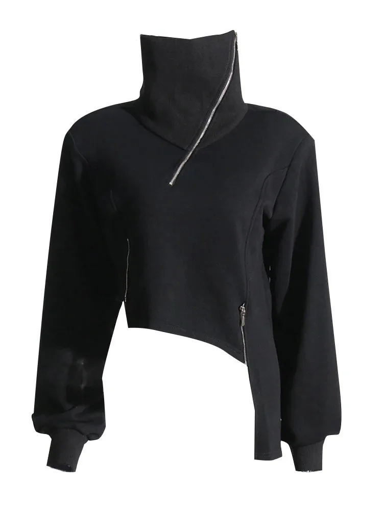 

NICEWOMEN Irregular Solid Sweatshirts For Women Turtleneck Long Sleeve Patchwork Zipper Loose Sweatshirt Female Fashion 2023