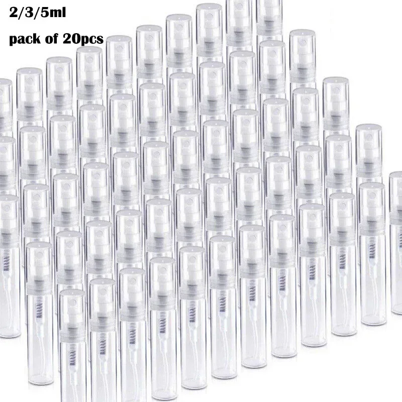 

20pcs 5ml/3ml/2ml Mini Clear Spray Bottles Plastic Travel Perfume Containers Empty Cute Perfume Atomizer Cases