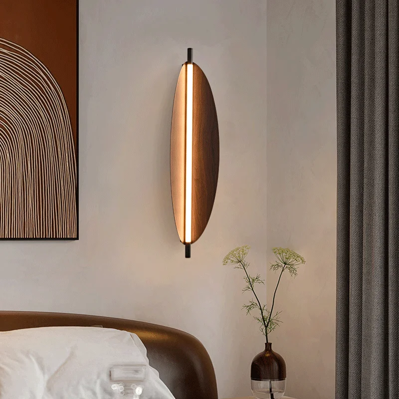 

Japanese Pendant Light Wood Grain Home Decor Sconce Simple Bedroom Bedside Stairway Corridor Nordic Long Strip LED Wall Lamp