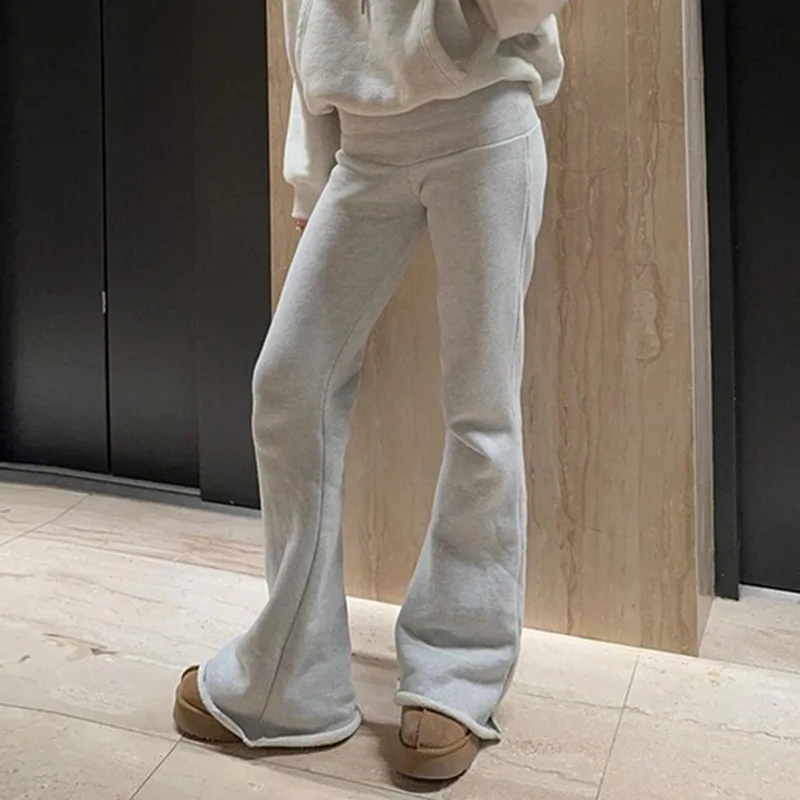 

Fashion Solid Color Girls Low Waist Bell-bottoms Pants Wide-leg Casual Flare Trousers 2024 Spring Knit Woman Clothing Y2k Korean
