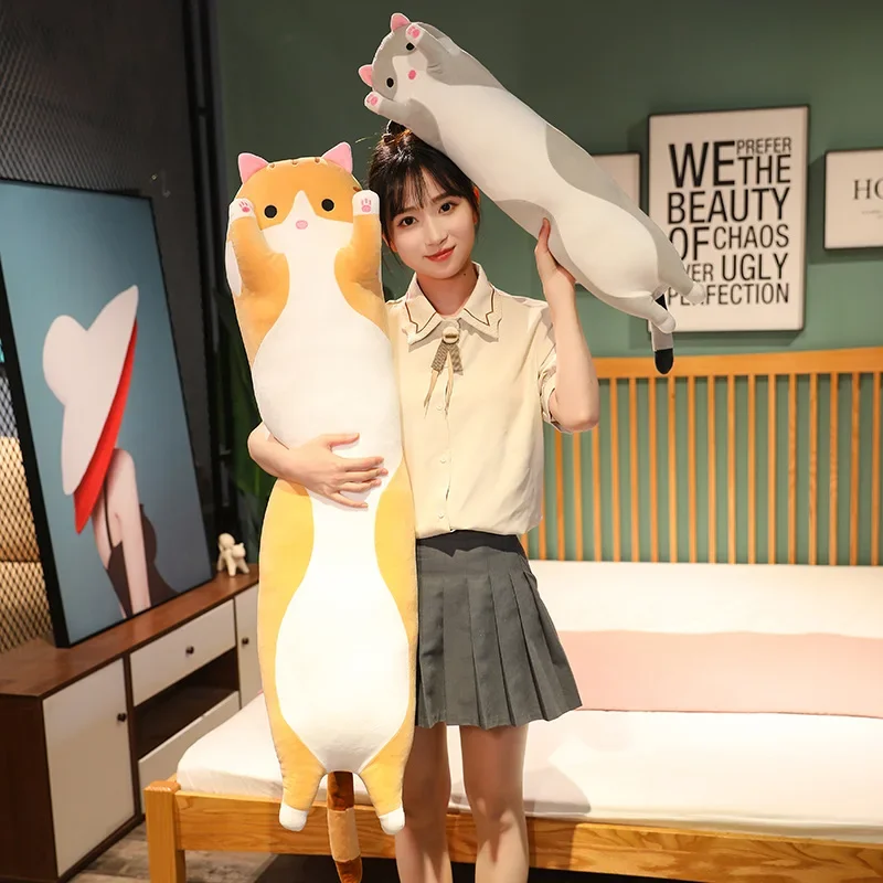 19.5in Cute 50cm Cat Plush Toy Long Pink Brown Grey Sleeping Cats Leg Pillow Squishy Little Animal Doll Appeasing Plushie Gift 2