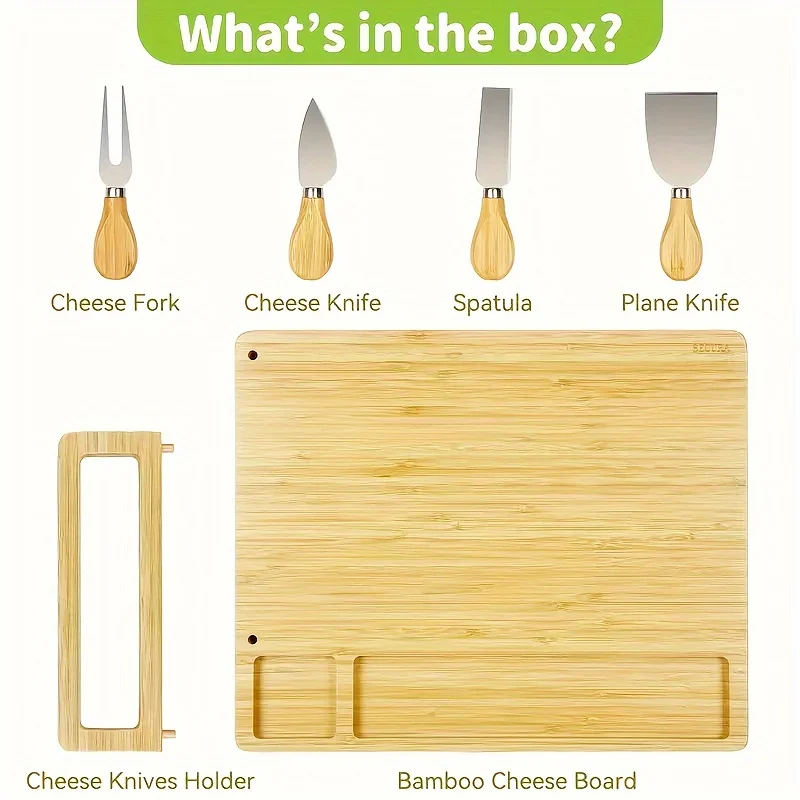 Cheese Board and Knife Set Baking Board Set and Cheese Plate with Utensil Rack Anniversary Wedding Gift Fruit Placeholder