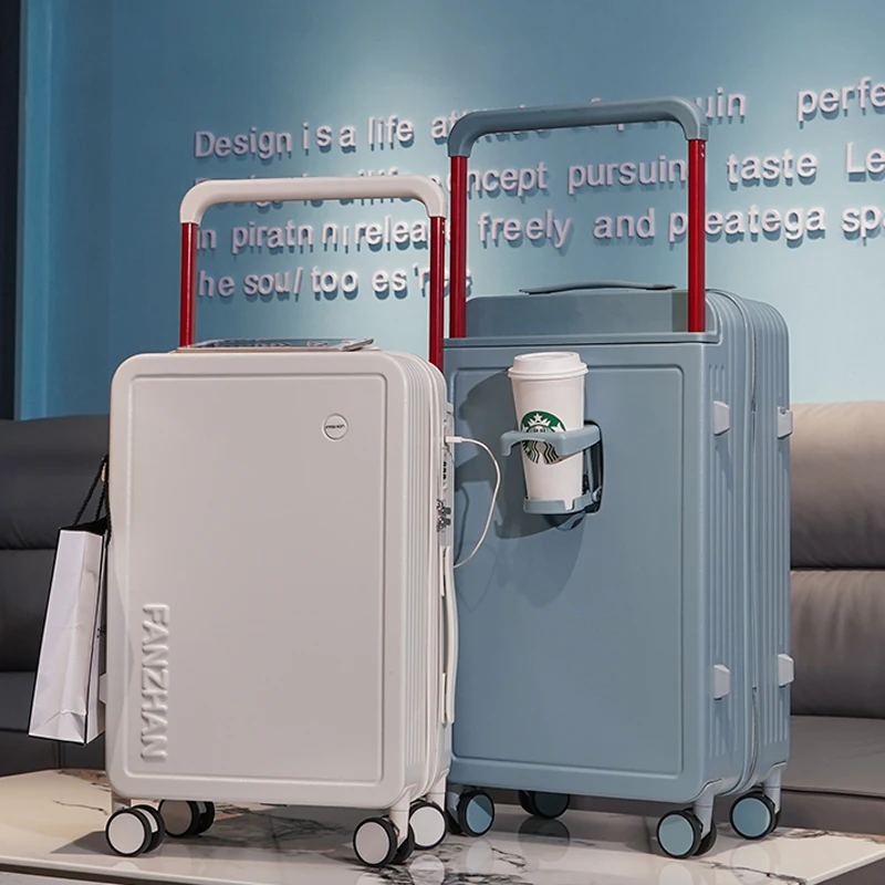 20 Inch Travel Suitcase Carry-On Luggage Trolley Case with Cup Holder USB Charging travel bag,pull bar suitcase