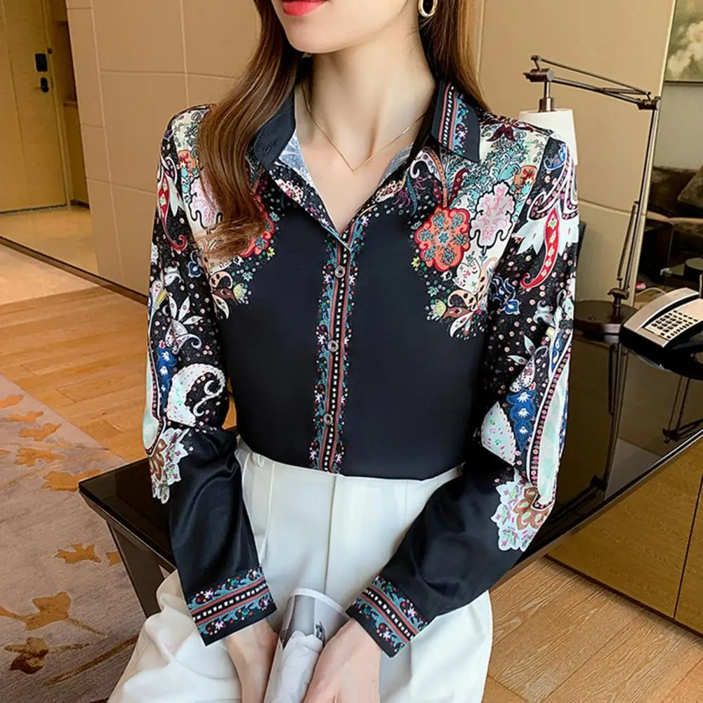 

Skin-friendly Women Blouse Comfortable Printed Shirt Floral Print Women's Casual Shirt Tops for Spring Autumn Fashion Long