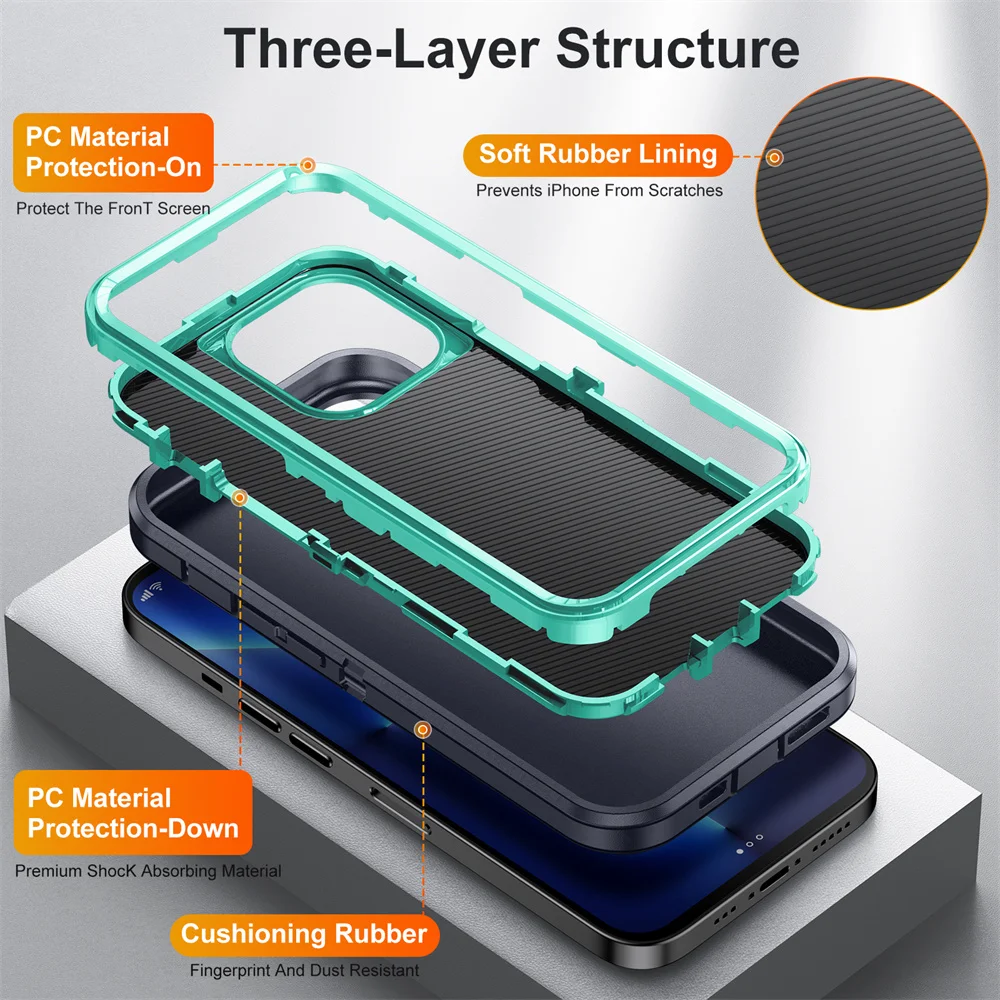 Three-Layer Shockproof Protective Bumper Case with Solid Color Design