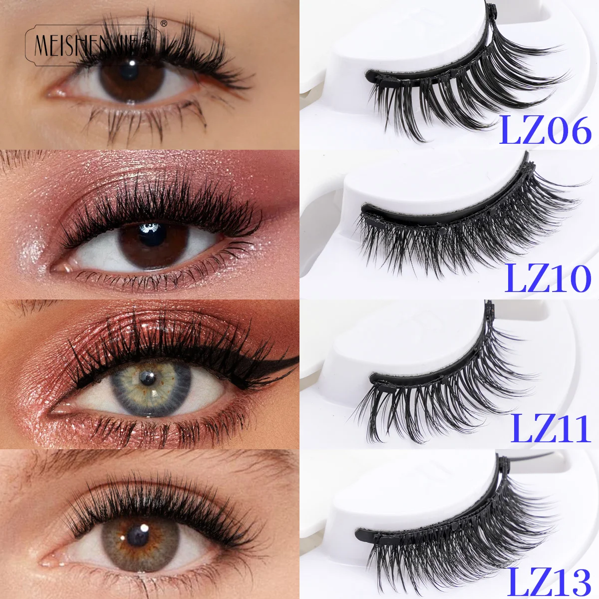 MEISHENJIE 1pair Magnetic Eyelashes Tweezers Set Reusable Eyelash Extension 3D Lash Natural Thick False Eyelashes No Glue Needed fake eyelashes