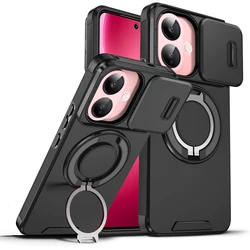 Anti - Drop Heavy Duty Phone Case with Sliding Lens Protector and Rotating Stand for Vivo V60 Lite 5G (Black)