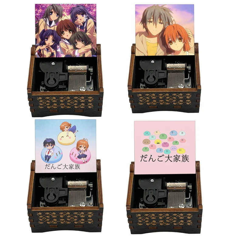Anime CLANNAD Home Office Decoration Ornament Dango Daikazoku Black Wooden Music Box Metal Automatic Movement