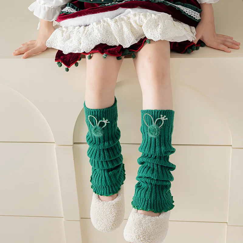 New Girls Socks Red Medium Tube Socks Christmas Calf Cover Warm Thickened Children's Stacking Socks