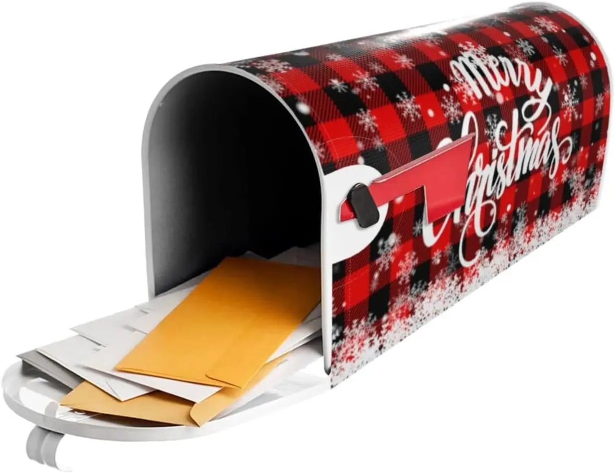 Merry Christmas Mailbox Cover Magnetic Standard Winter Snowflake Decorative Christmas Large Mailbox Wraps Post Letter Box