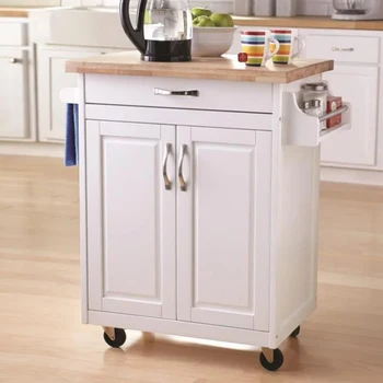 Mainstays Kitchen Island Cart with Drawer and Storage Shelves, White