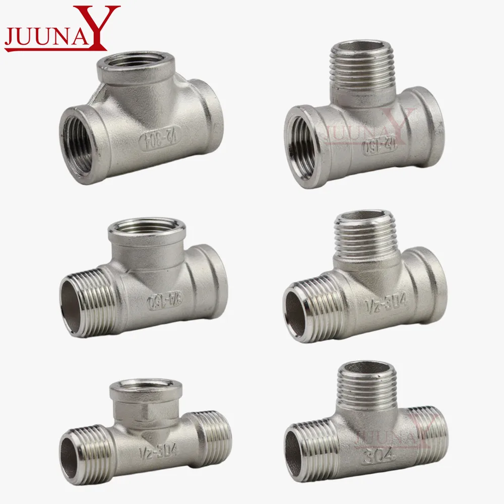 Pipe Fitting Tee Adapter 1/4" 3/8" 1/2" 3/4" 1" 1-1/4" 1-1/2" 2" BSP Male Female Tee 3 Ways Splitter 304 Stainless Steel Pipe Fitting Connector Water Gas