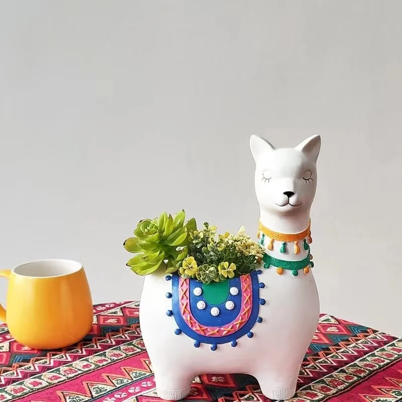 

Cute Alpaca Resin Camel Flower Pot Vase Animal Succulent Plants Flowerpot Bonsai Sculpture Home Garden Desktop Decoration