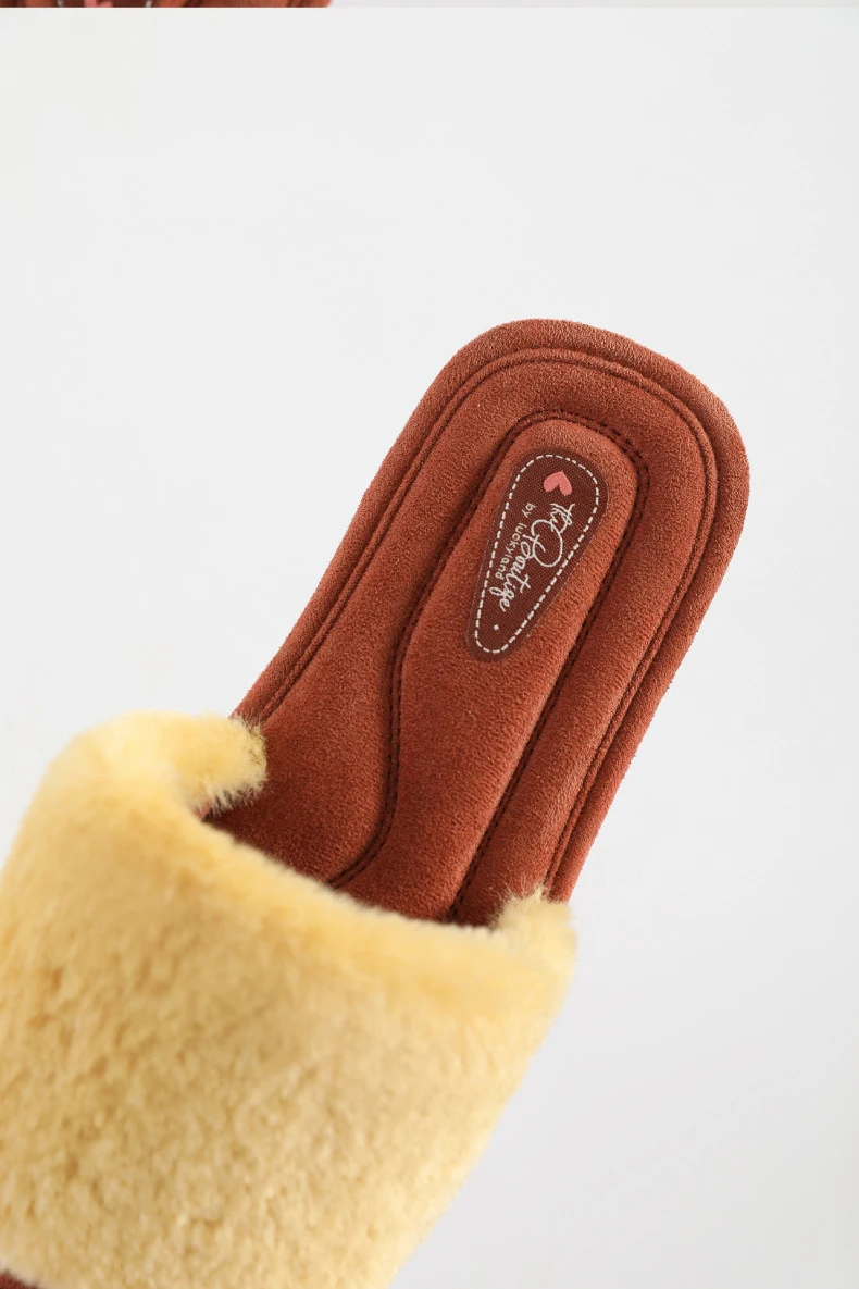Evshine Winter Offene spitze Fell Hausschuhe Für Frauen Indoor Weiche Wildleder Einlegesohle Flauschigen Rutschen Plüsch Flache Rutschen Dame Fuzzy Haus Pantoffel – Detail 7