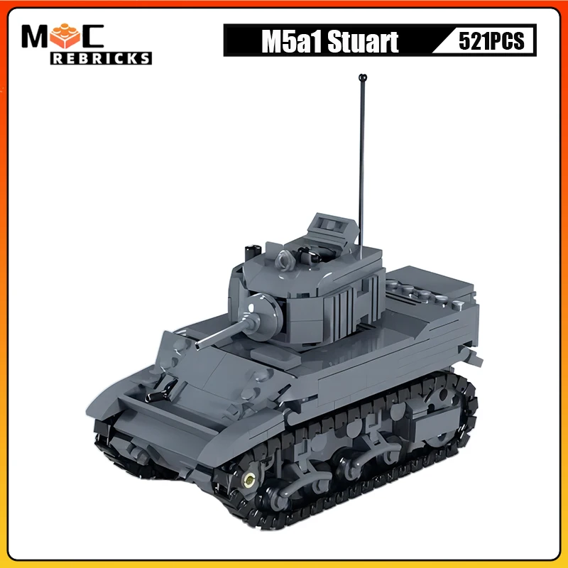 

WW2 US Military Tactical Weapon M5a1 Stuart Light Tank Battle Armored Vehicle Assembly Panzer Model Puzzle Kids Bricks Toys Gift