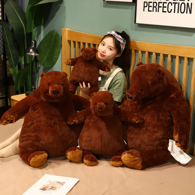 100cm simulation DJUNGELSKOG Brown Bear Giant Plush Teddy Bear Toy Stuffed  Animals Soft Cushion Girl Kids Birthday Gift