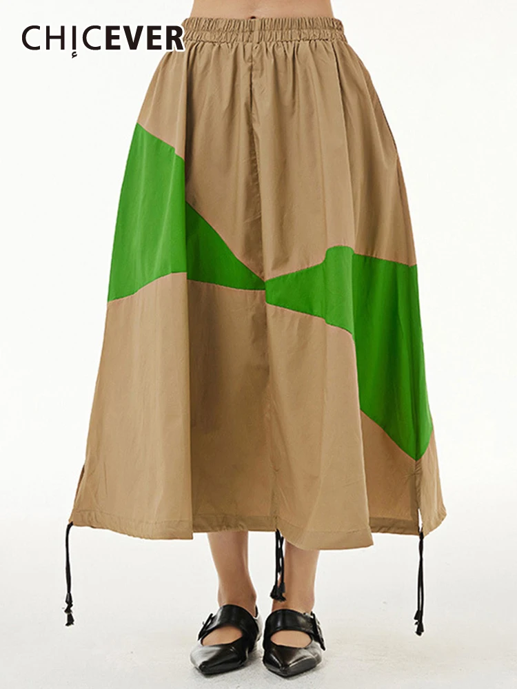 

CHICEVER Chic Skirt For Women High Waist Patchwork Hit Color Straight Loose Elegant Skirts Female Summer Fashion Clothing 2022