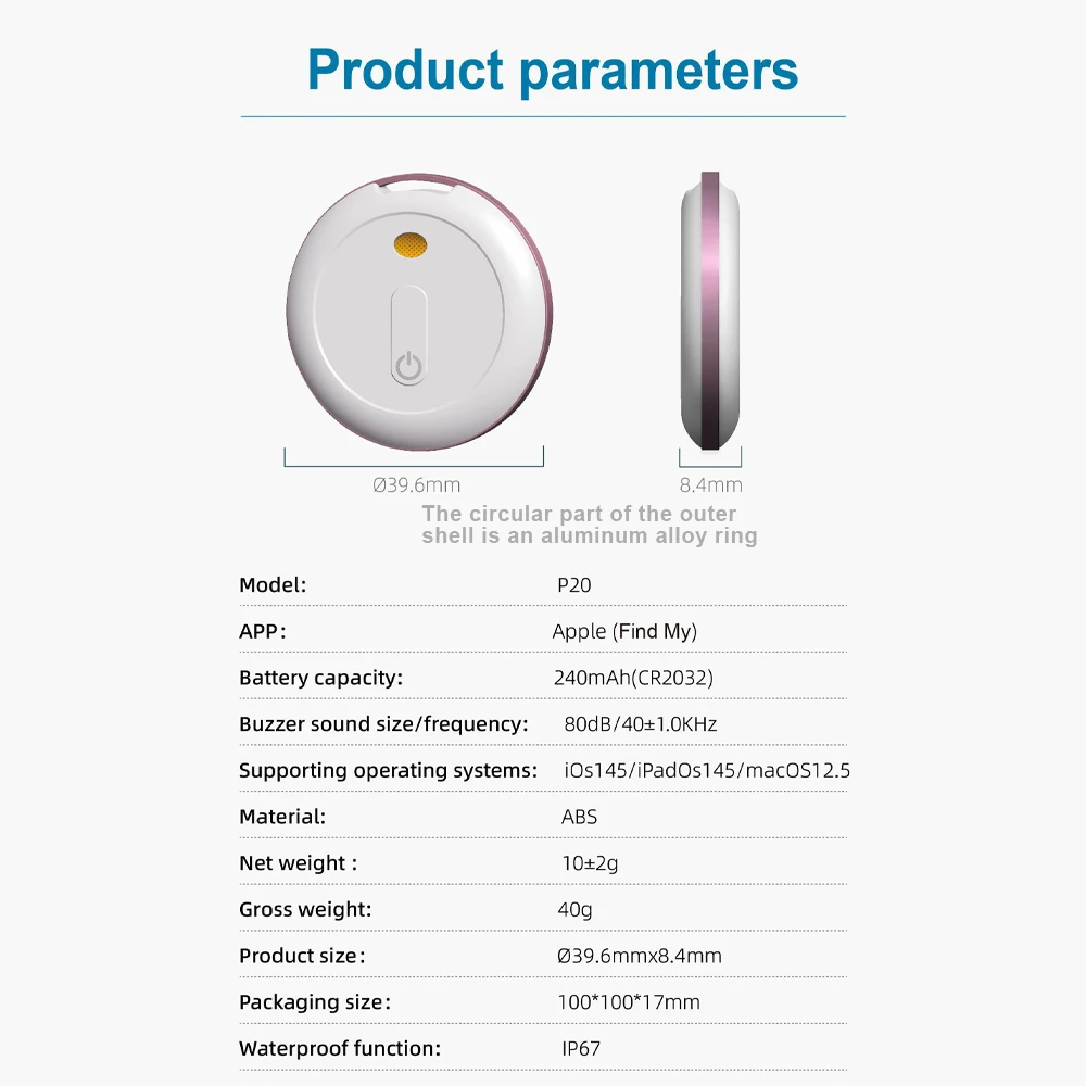 Smart Bluetooth GPS Tracker Work with IOS System Find My app Anti-Lost Device Locator Pet Kids Bag Key Finder Global Positioning
