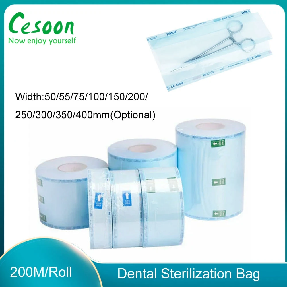 200M/Roll Dental Sterilization Bag With Indicator For Sealing Machine Disposable Autoclave Packing Bag Oral Instrument 50-400mm