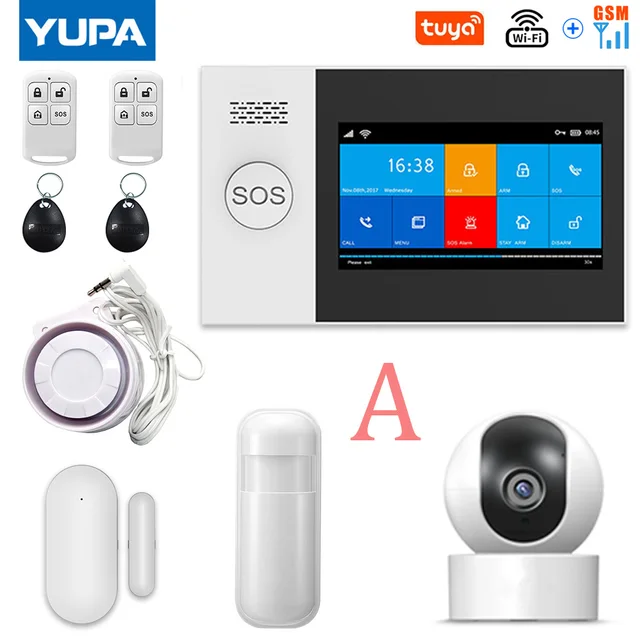 TUYA PG-107 Wifi GSM Home Security Alarm System App Control Remote Control Window Sensor With 1080P IP Camera Smart Alarm Kits SET-A